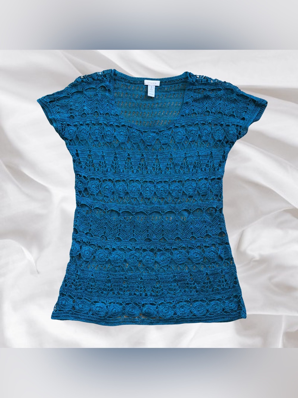 Y2K Teal Crochet Top